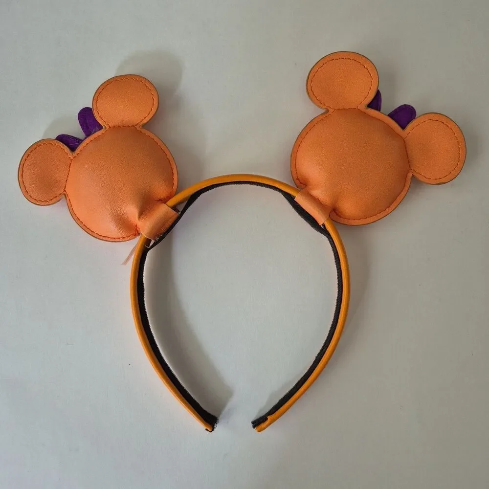 Disney Minnie Mouse Halloween Ears Headband Lot of 3 Purple Bat Pumpkin Zebra